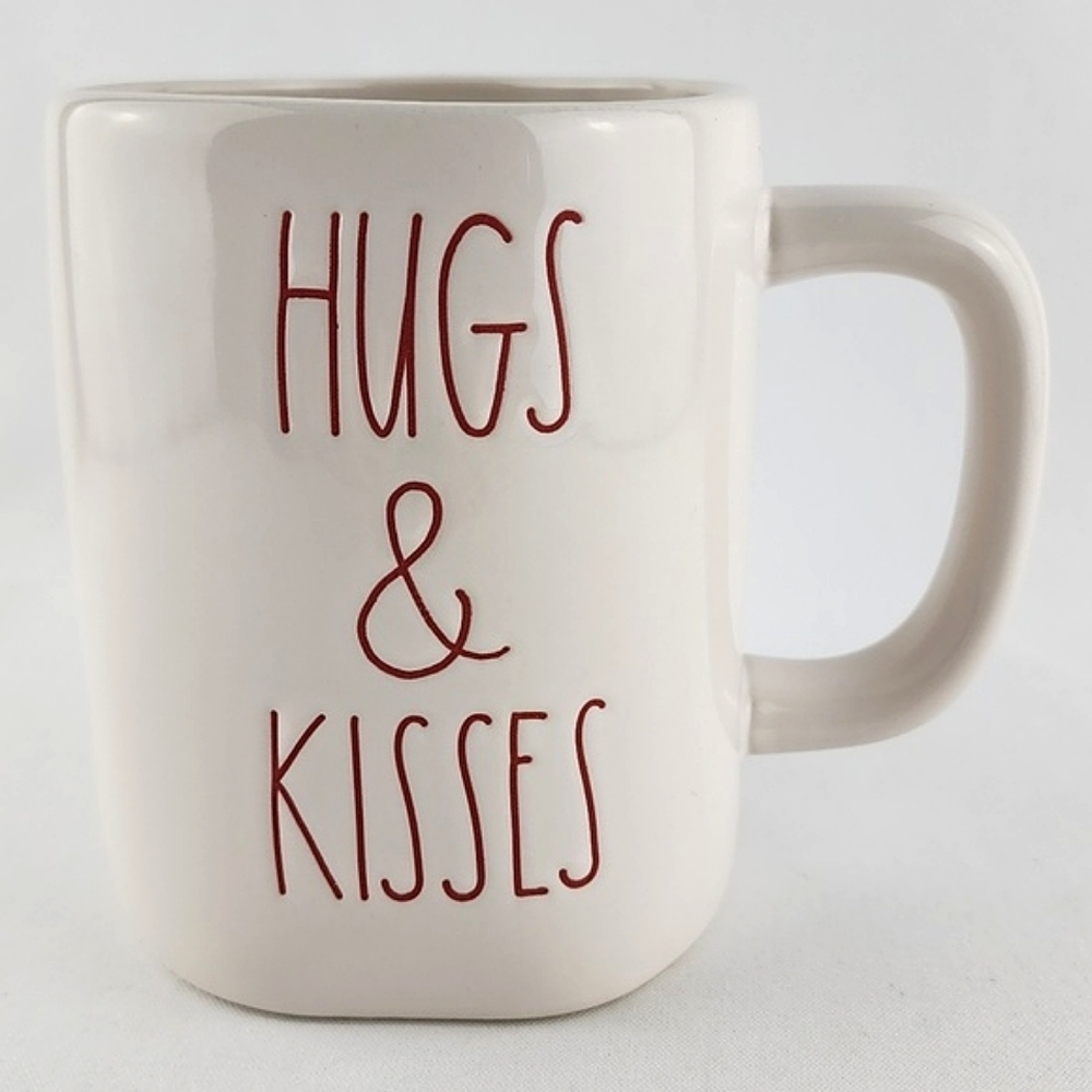 RAE DUNN Artisan Collection White Mug Red Letters HUGS &  KISSES